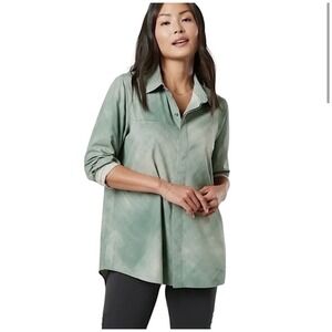Athleta Urbanite Printed Tunic Top Button Down Long Sleeve Green Size‎ M